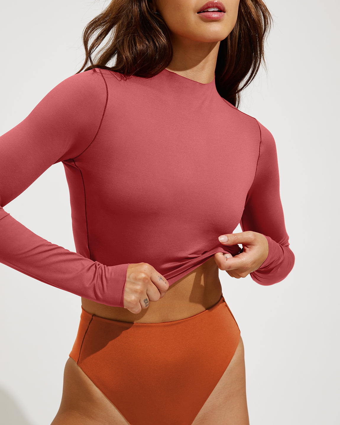 Rays Long Sleeve Mockneck Top - Camp + Hi Hi Bottom - Bronze (Size S)