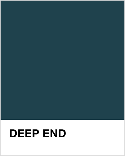 Teal colour swatch with 'DEEP END' text on a white background