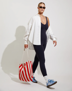 Double Scoop Playsuit in Jet with Port Button Down in Coconut