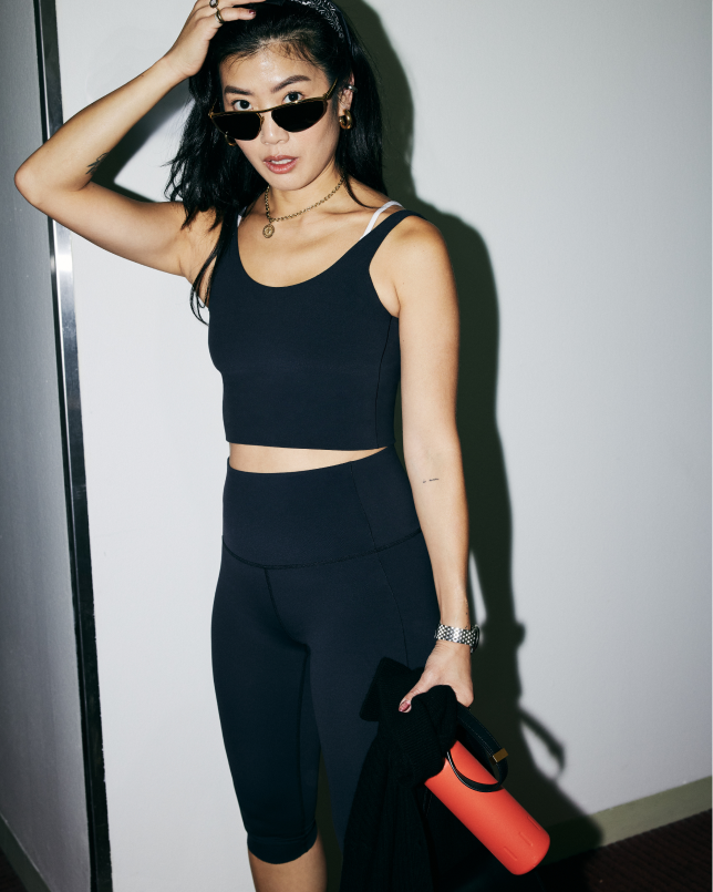 Pedal Pusher in Jet with Black Tank