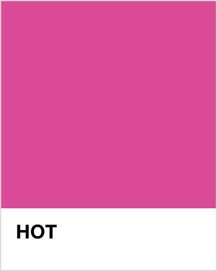 Solid pink color swatch with the word 'HOT' below it on a white background