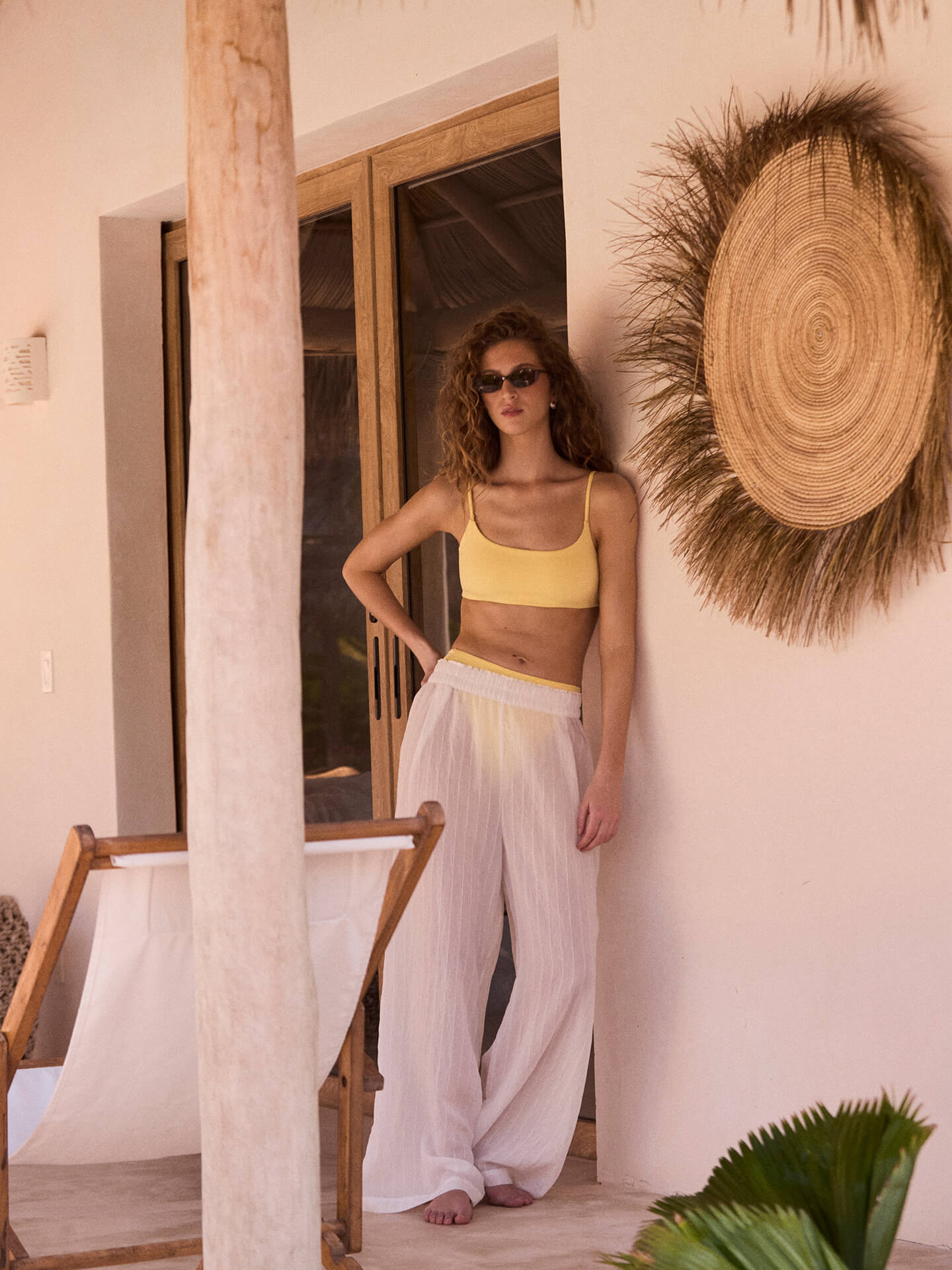 La Plage Top paired with Hi Hi Bottom in Melt alongside Day Trip Pant in sheer stripe coconut