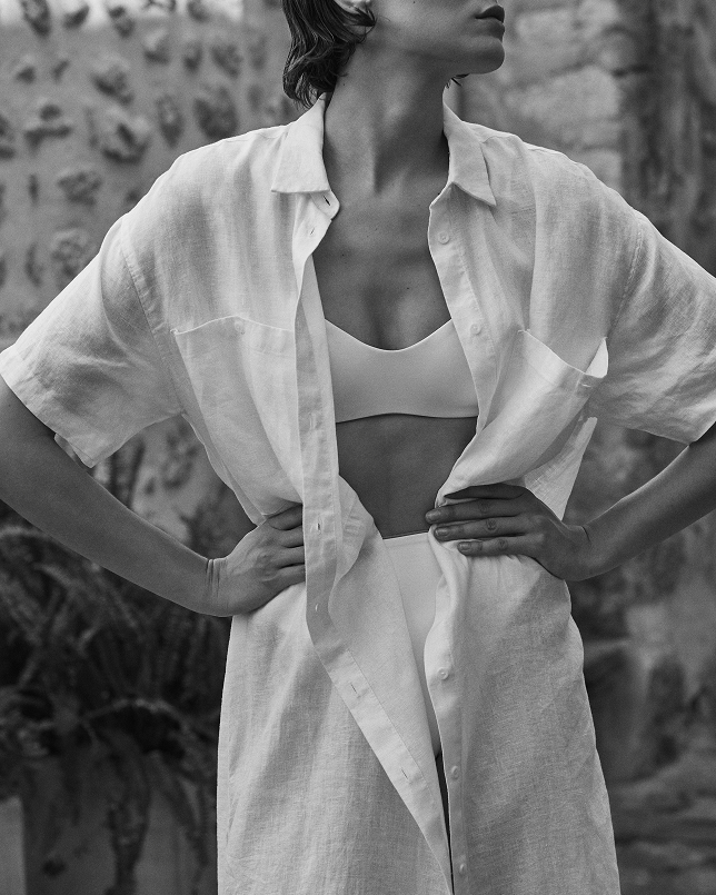 Getaway Shirt Dress in Coconut with La Plage Top underneath