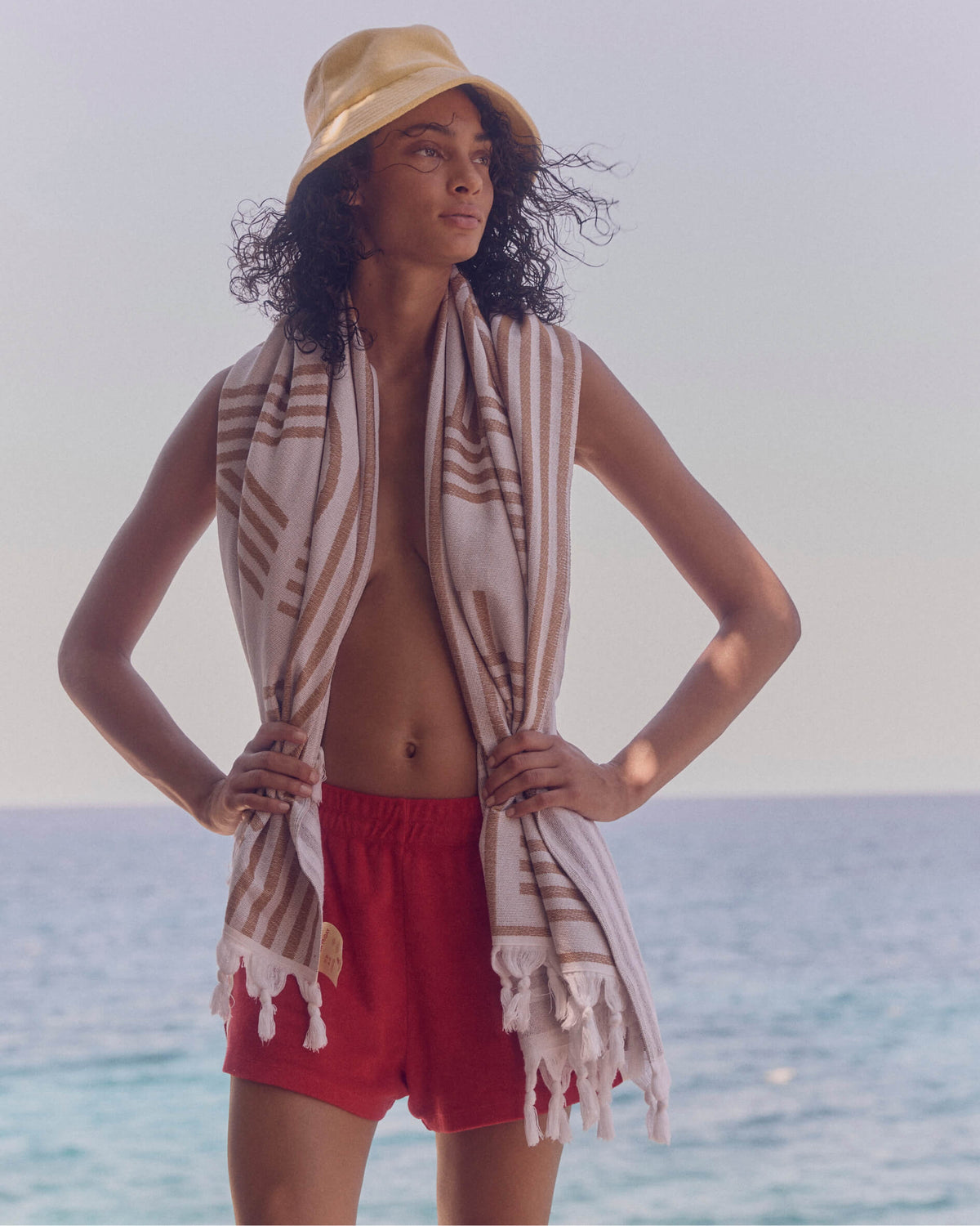 Towel To Go Hat - Melt + Towel To Go Short - Sweet Chili Heat + Pool Towel - Coconut / Tan Lines