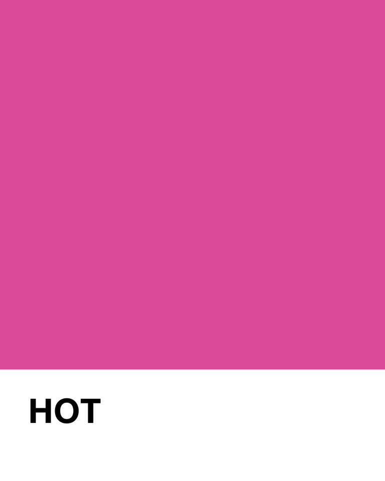 Solid pink color swatch with the word 'HOT' below it on a white background