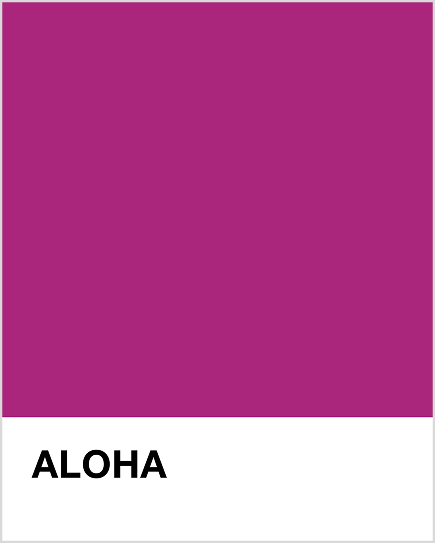 Solid magenta colour swatch with 'ALOHA' text on a white background