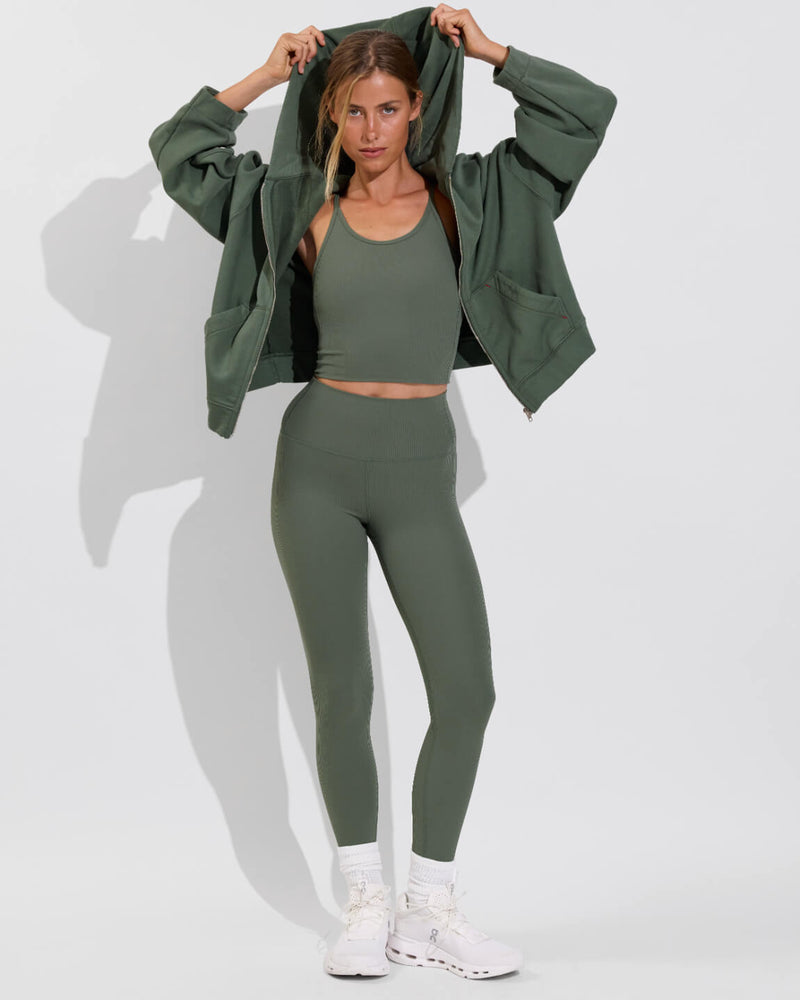 Beach Side Hoodie (Size S/M) + Barre Tank *Rib + Super Moves Tight *Rib - Agave (Size S)