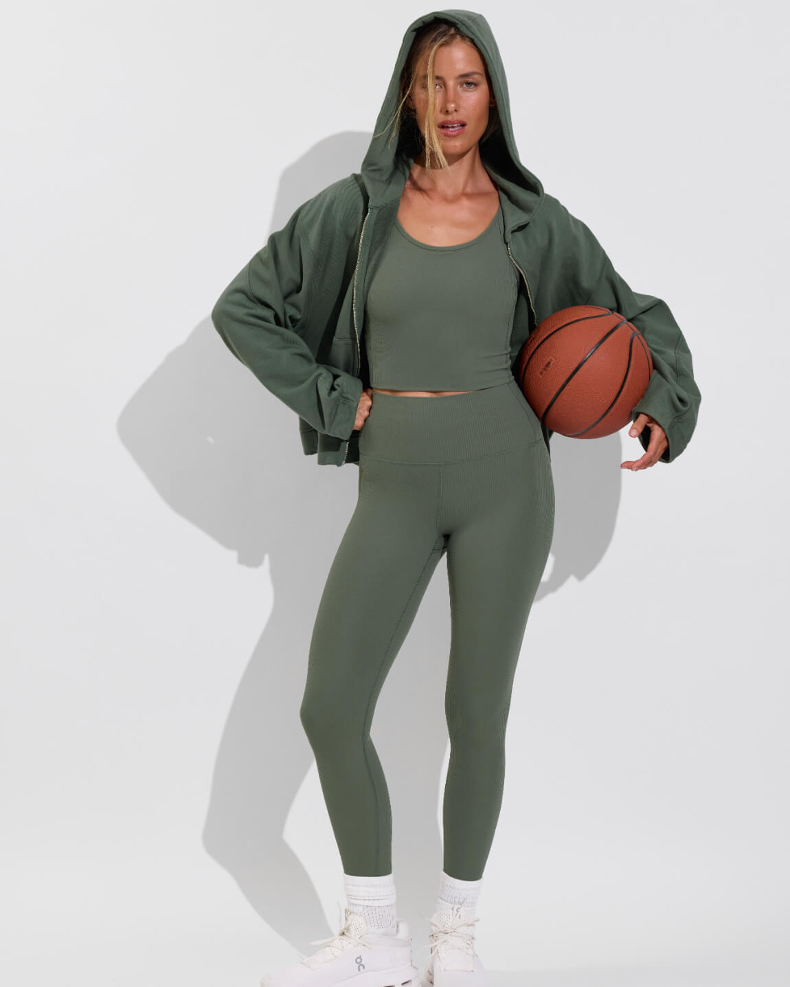 Beach Side Hoodie (Size S/M) + Barre Tank *Rib + Super Moves Tight *Rib - Agave (Size S)
