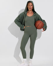 Beach Side Hoodie (Size S/M) + Barre Tank *Rib + Super Moves Tight *Rib - Agave (Size S)