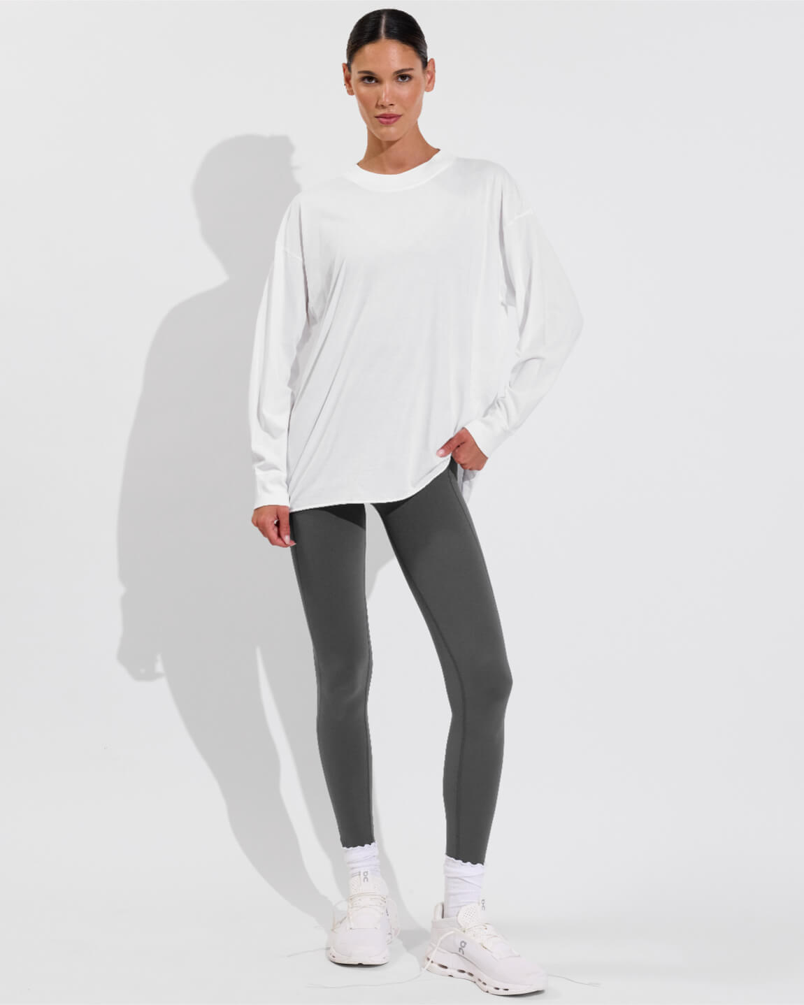 Swell Oversized Long Sleeve Tee - Coconut (Size S/M) + Plunge Playsuit 27" - Eclipse (Size S) 