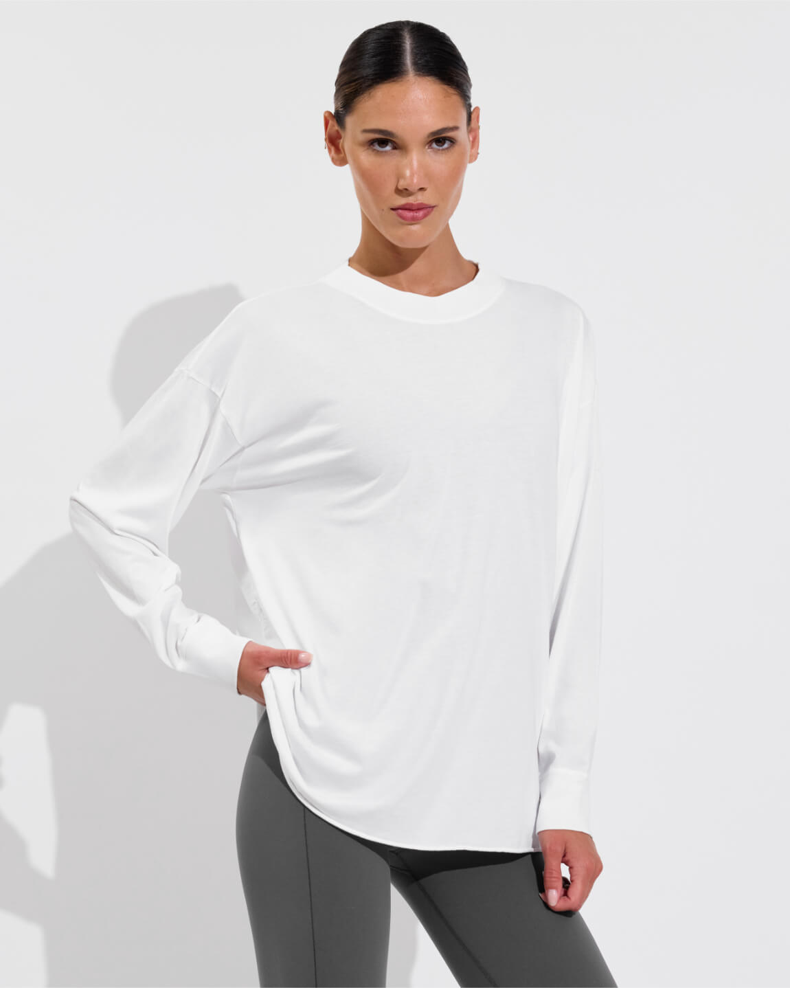 Swell Oversized Long Sleeve Tee - Coconut (Size S/M) + Plunge Playsuit 27" - Eclipse (Size S) 