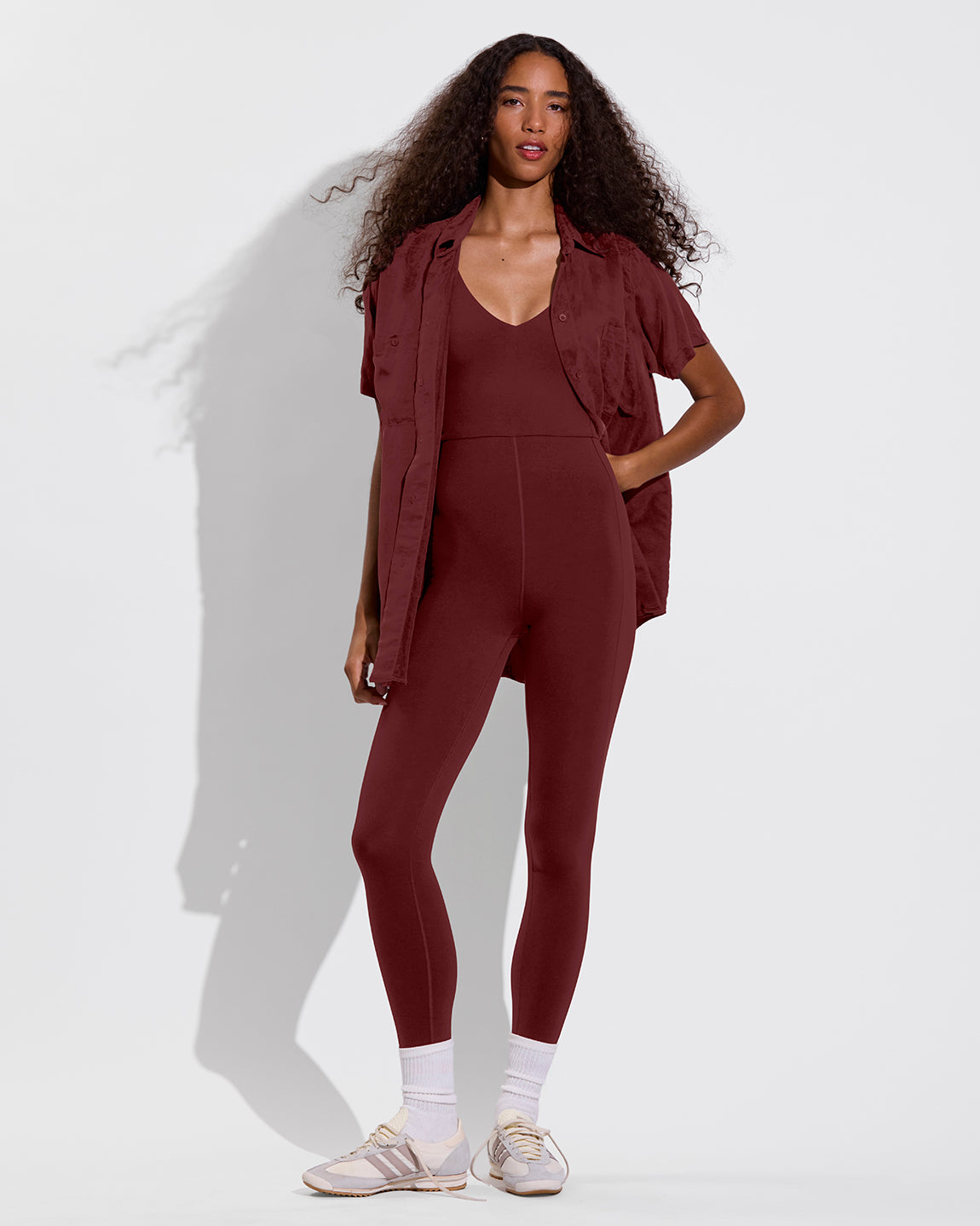 Plunge Playsuit 25" (Size S) + Day Trip Button Down (Size S/M) - Jam