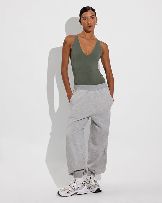 Weekender Playsuit 5" - Agave (Size S) + Field Day Sweatpant - Heathered Grey (Size S)