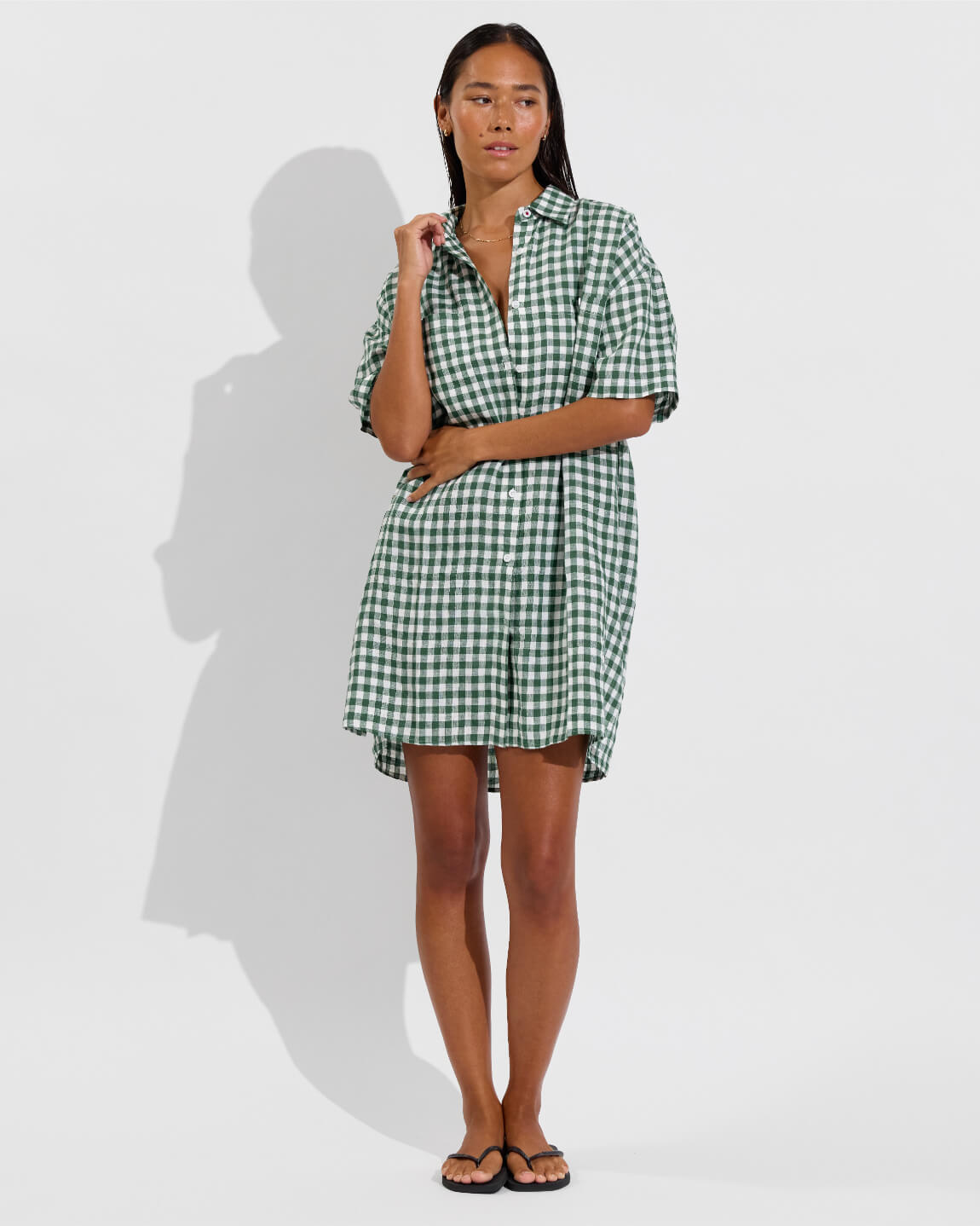 Getaway Mini Dress - Gingham: Tropics / Coconut (Size S/M)