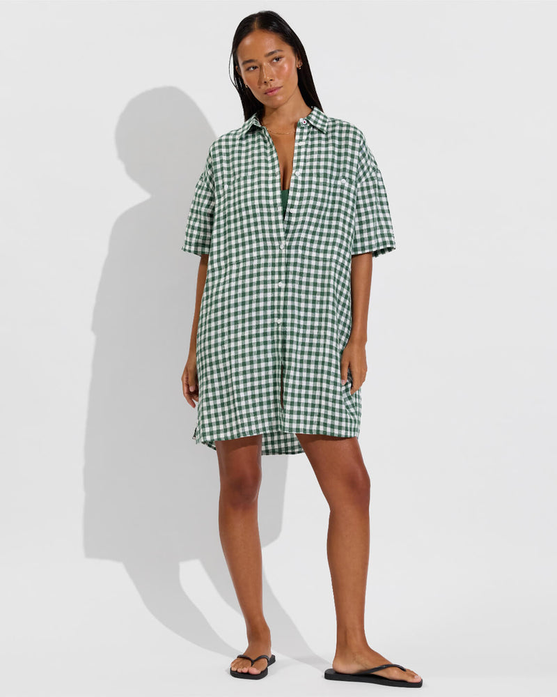 Getaway Mini Dress - Gingham: Tropics / Coconut (Size S/M)