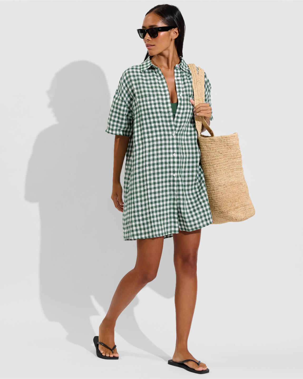 Getaway Mini Dress - Gingham: Tropics / Coconut (Size S/M) + Club Top D - Tropics (Size S)