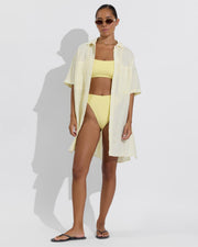 Getaway Mini Dress - Bungalow Stripe: Melt / Coconut (Size S/M) + Pool Days Top D+ (32DD) + Throwback Bottom - Melt (Size S)