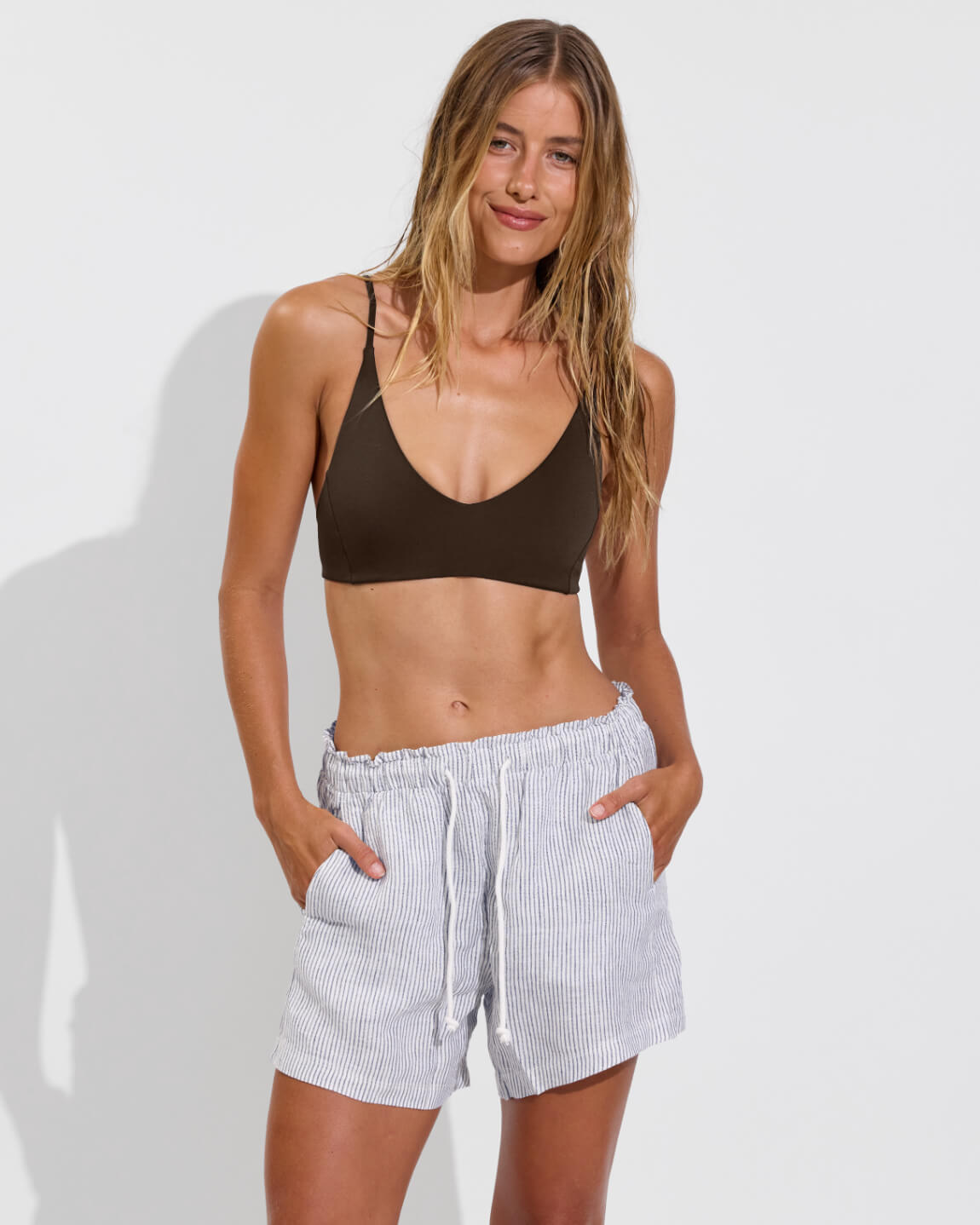 Sunday Top - Cold Brew + Getaway Short 5" - Coastal Stripe: Varsity / Coconut (Size S)