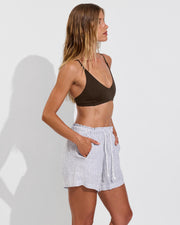 Sunday Top - Cold Brew + Getaway Short 5" - Coastal Stripe: Varsity / Coconut (Size S)
