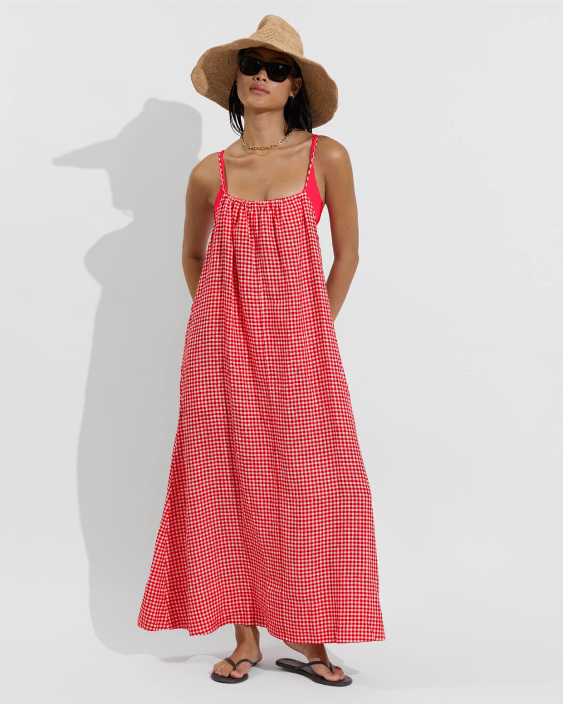 Club Top Micro - Rescue / Sweet Chili Heat (Size S) + Leisure Maxi Dress - Gingham: Sweet Chili Heat / Coconut (Size S/M)