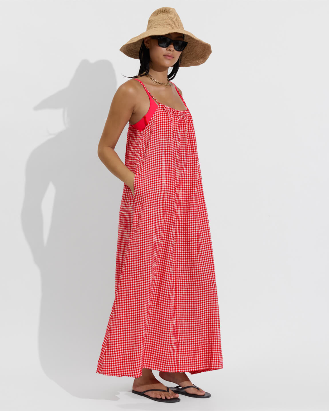 Club Top Micro - Rescue / Sweet Chili Heat (Size S) + Leisure Maxi Dress - Gingham: Sweet Chili Heat / Coconut (Size S/M)