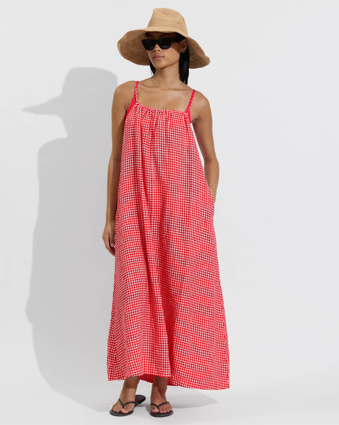 Club Top Micro - Rescue / Sweet Chili Heat (Size S) + Leisure Maxi Dress - Gingham: Sweet Chili Heat / Coconut (Size S/M)