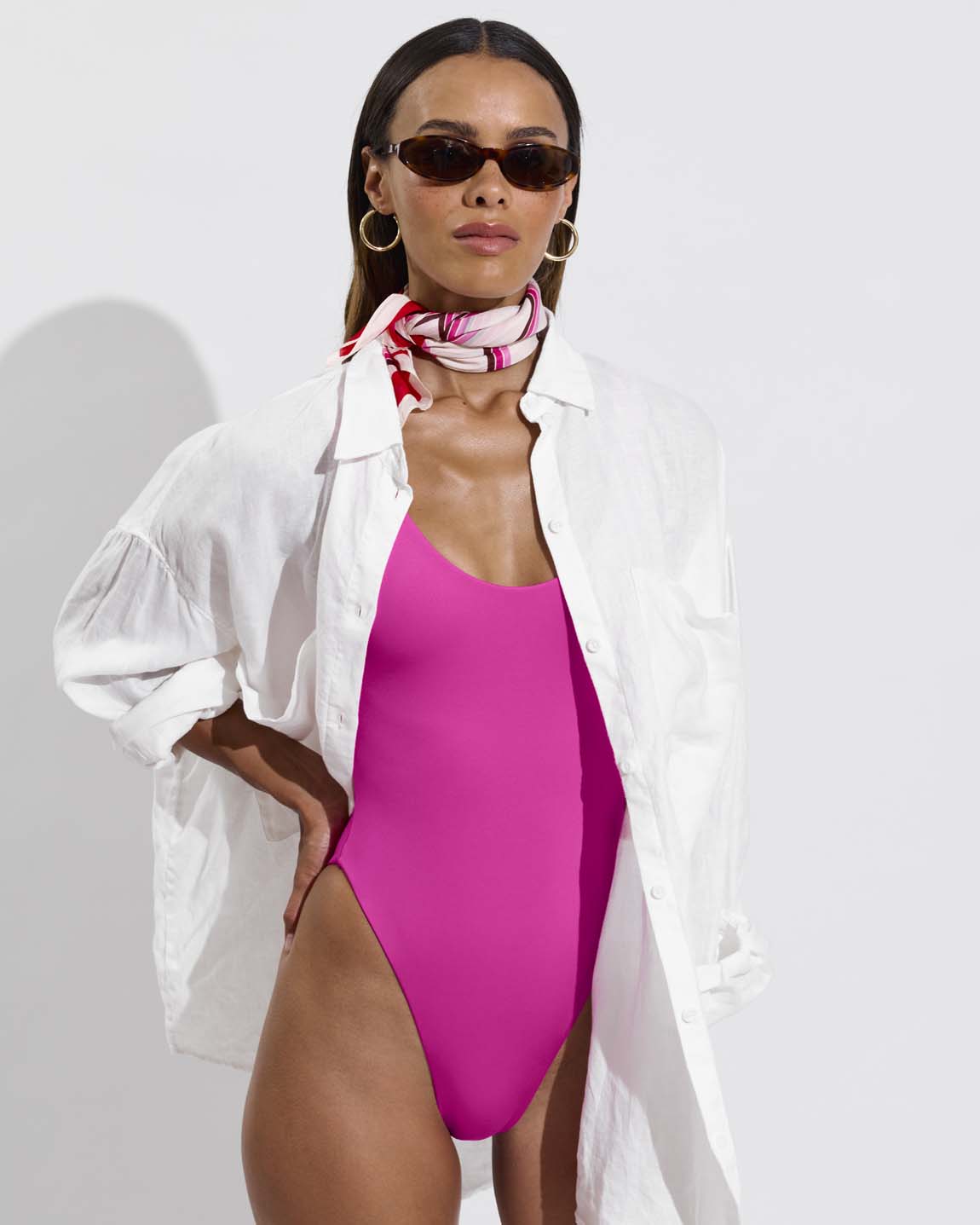 Check Yourself Scarf + Betty Suit - Hot + Getaway Button Down - Coconut (Size S)