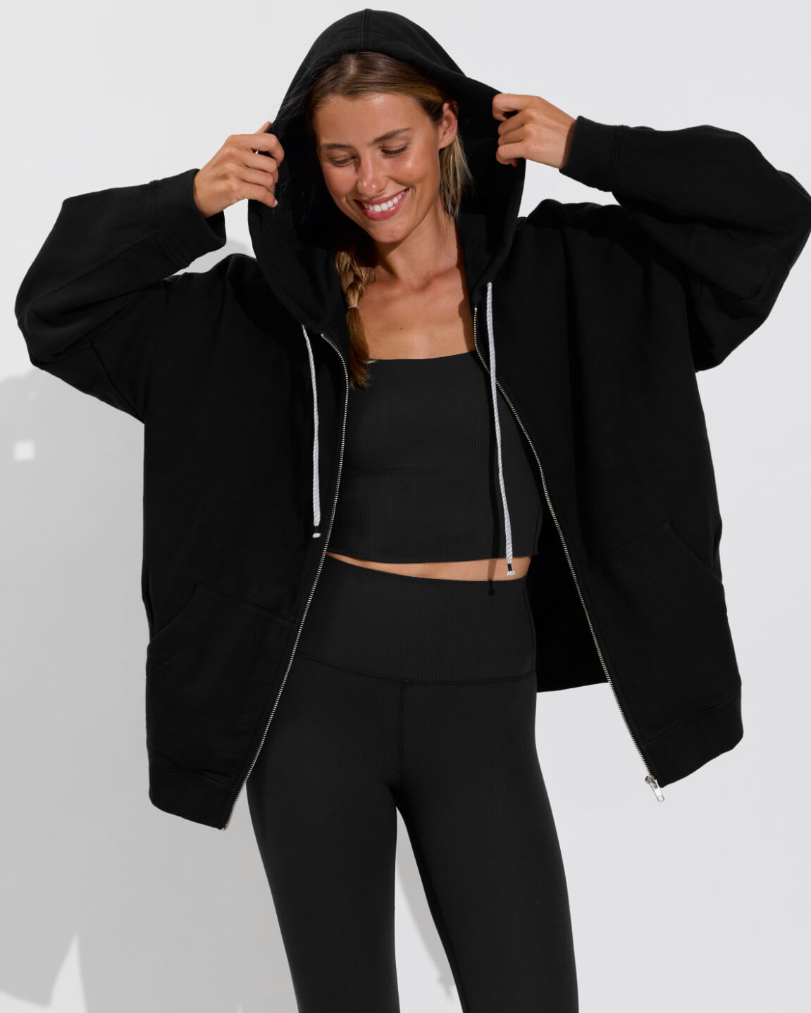 Stadium Hoodie (Size S/M) + Frame Tank *Rib + Super Moves Tight Rib* - Jet (Size S) [Photo 1]