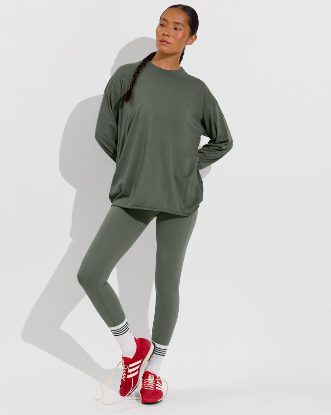 Swell Oversized Long Sleeve Tee (Size S/M) + Super Moves Tight - Agave (Size S)