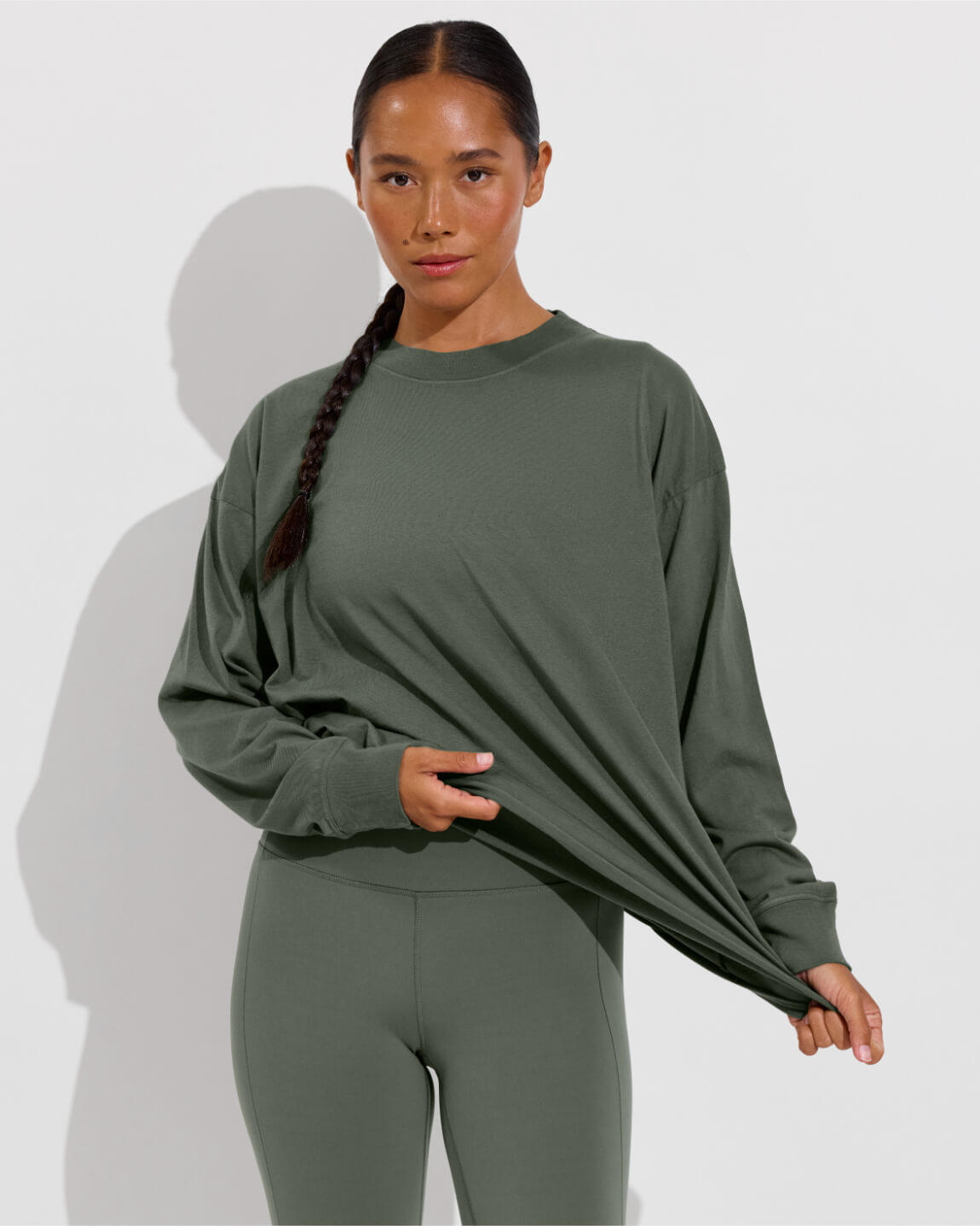 Swell Oversized Long Sleeve Tee (Size S/M) + Super Moves Tight - Agave (Size S)