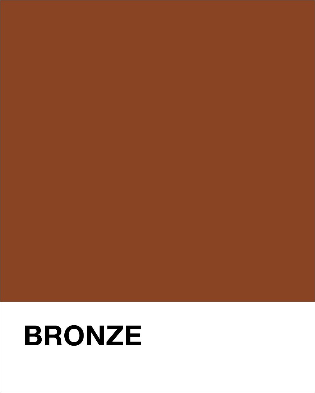 Solid bronze color swatch with the word 'Bronze' below it on a white background