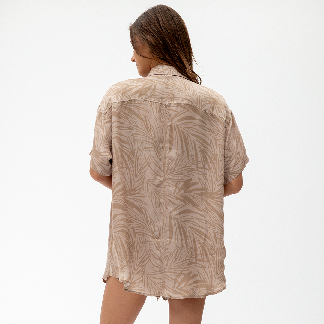 Day Trip Button Down - Petite Palm Fronds Tan (Size S/M)