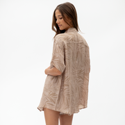 Day Trip Button Down - Petite Palm Fronds Tan (Size S/M)
