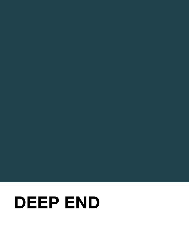 Teal pantone swatch with 'DEEP END' text on the bottom