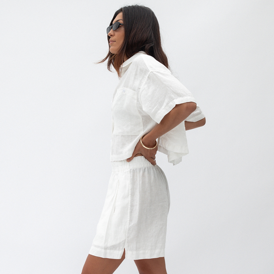 Getaway Cropped Shirt + Coastal Short - Coconut (Size S)