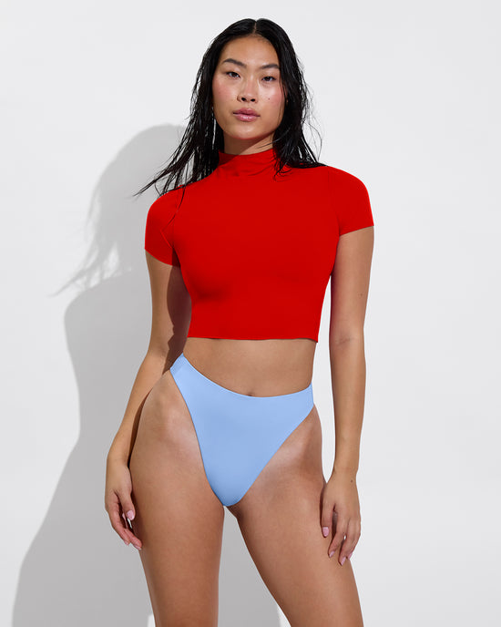 Rays Short Sleeve Top - Sweet Chili Heat + Throwback Bottom - Blue Skies (Size S)