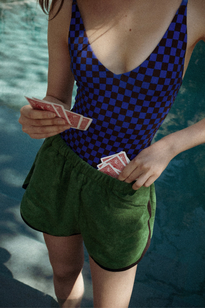 Clare V Collab Sunday Suit in Check It First Place/ Cold Brew
