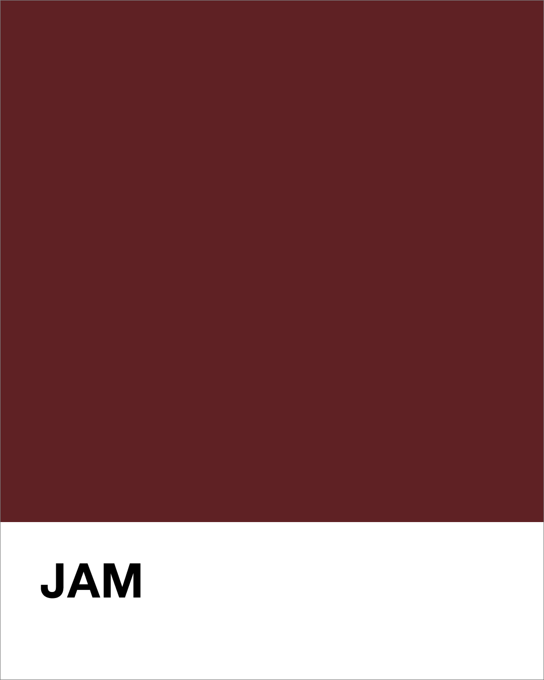 Solid burgundy color swatch with 'JAM' text on a white background