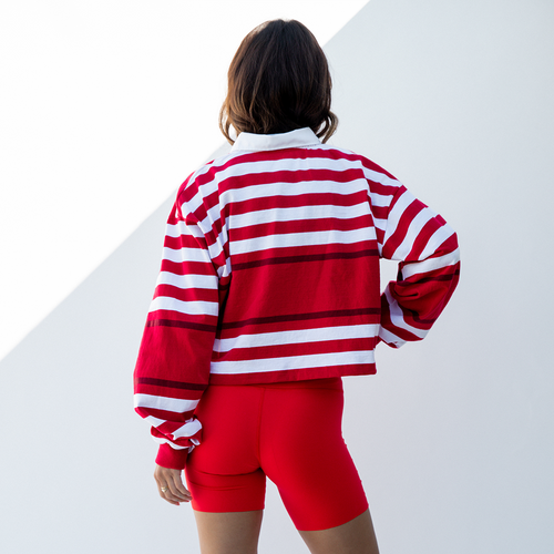 League Shirt Cropped - Red / White Multi Stripe + Tone Tank + Super Moves Short - Sweet Chili Heat (Size S)