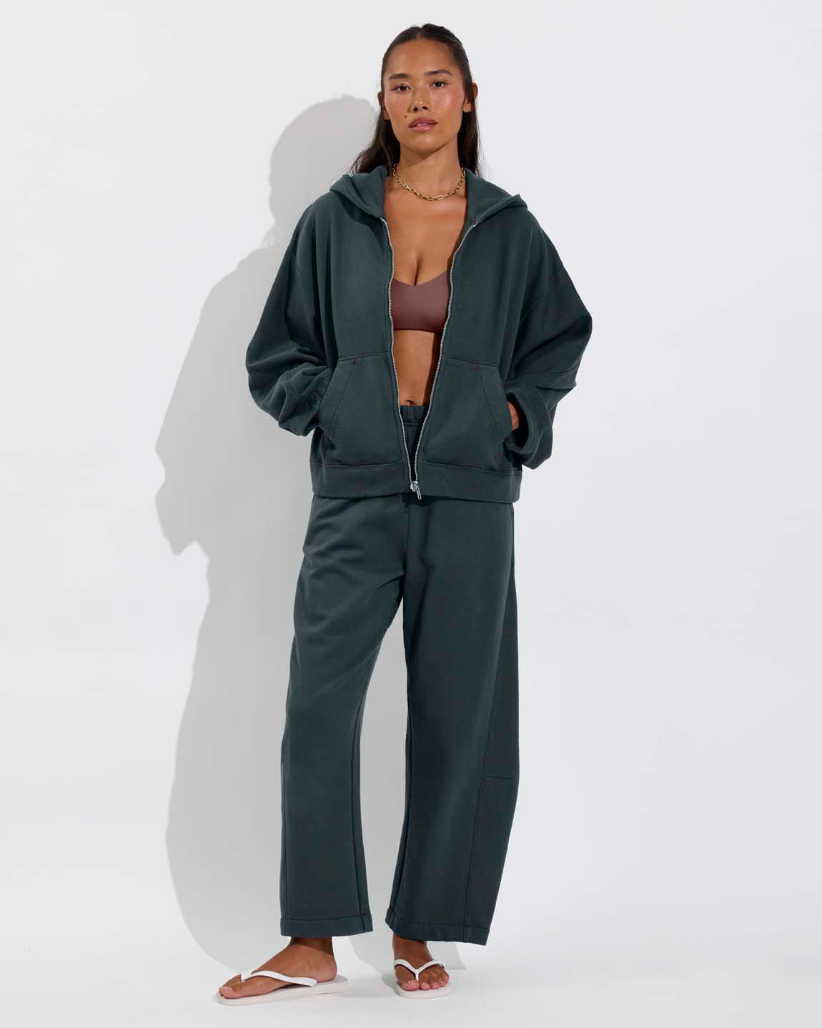 Beach Side Hoodie + Beach Side Sweatpant - Abyss (Size S) + Sunday Top D+ - Stormy (32DD, Size S) 