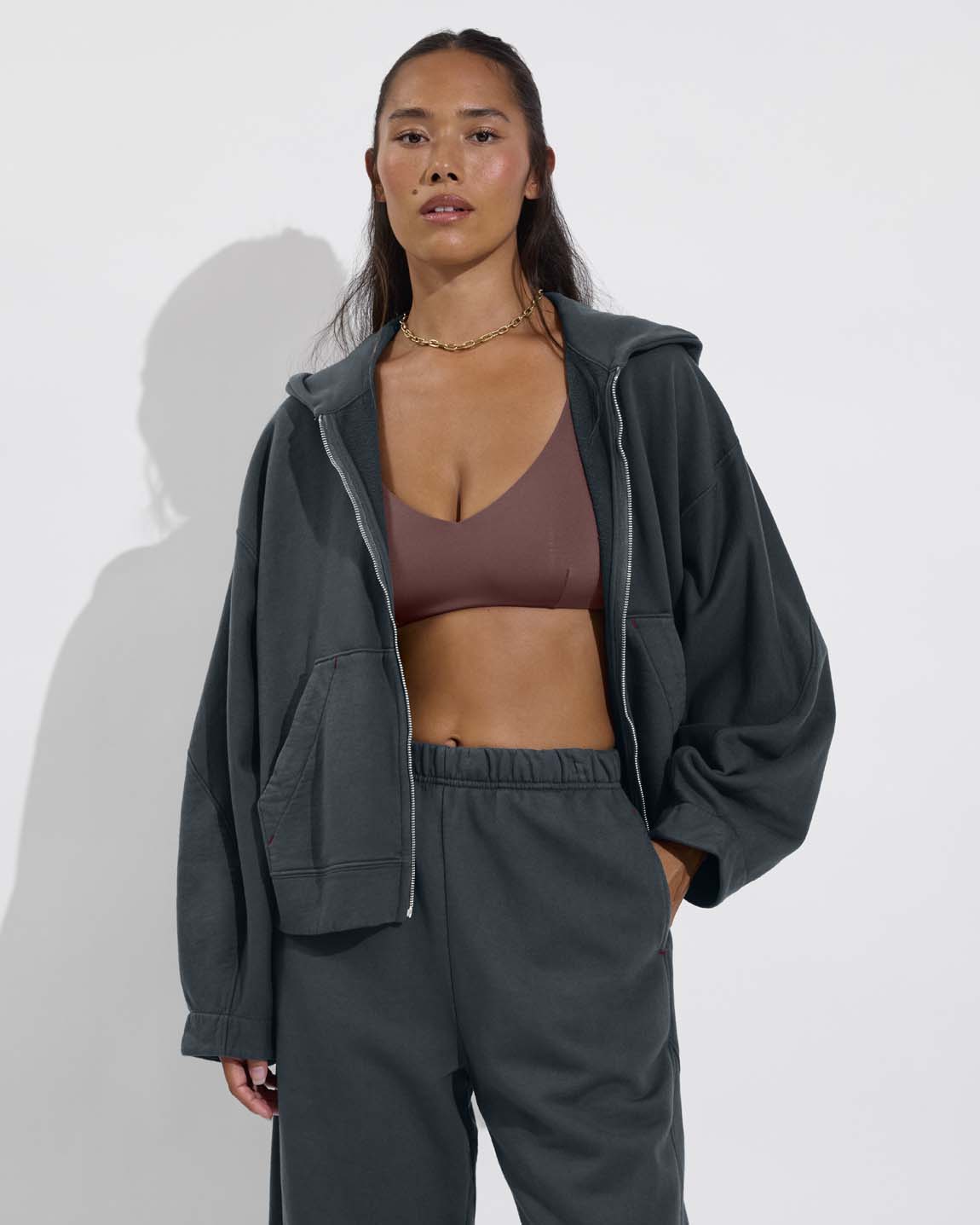Beach Side Hoodie + Beach Side Sweatpant - Abyss (Size S) + Sunday Top D+ - Stormy (32DD, Size S) 