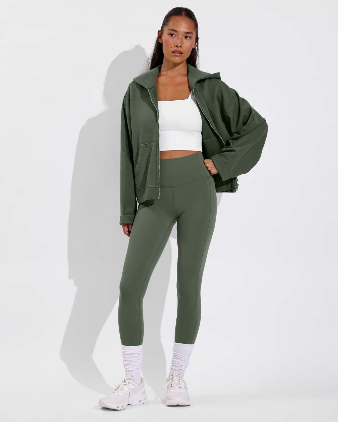Beach Side Hoodie (Size S/M) + Super Moves Tight - Agave + Frame Tank - Coconut (Size S)