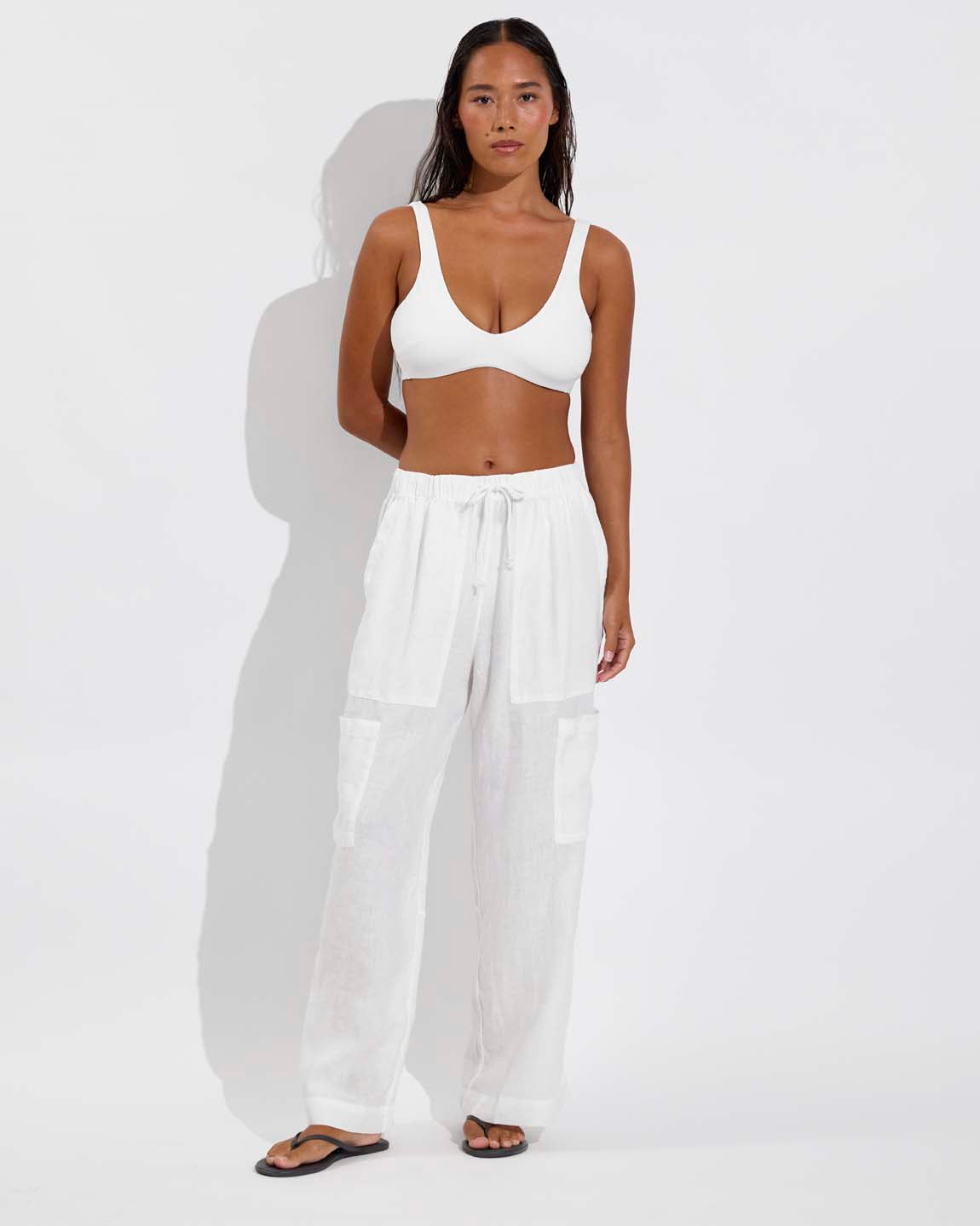 Plunge Top D+ (32DD, Size S) + Carry On Pant - Coconut (Size S)