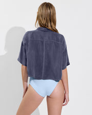 Day Trip Button Down *Cropped - Varsity (Size S/M) + Hi Tide Bottom - Blue Skies (Size S)