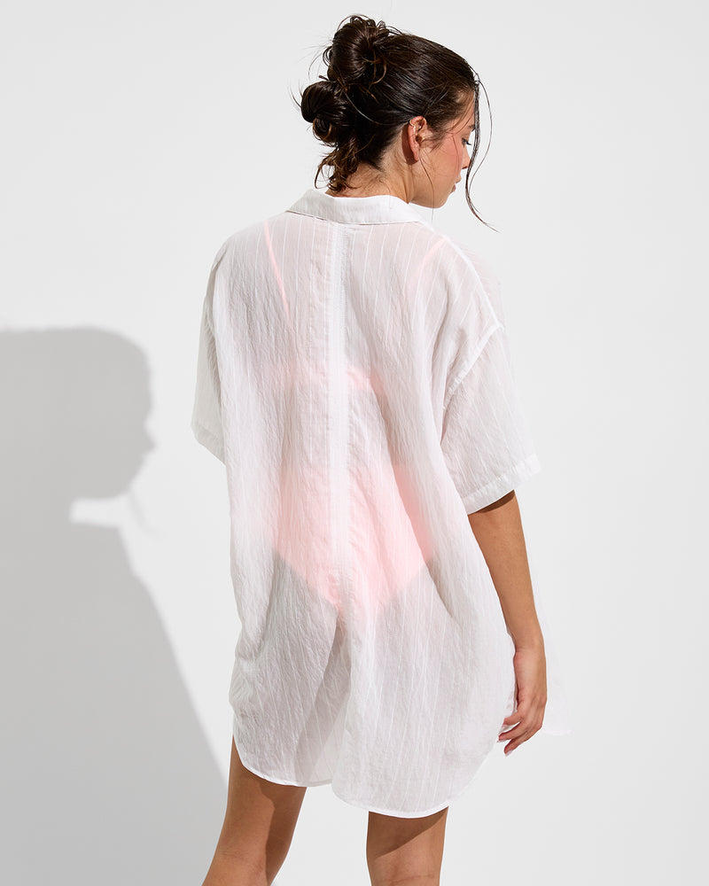 Day Trip Button Down *Sheer Stripe - Coconut (Size S/M)