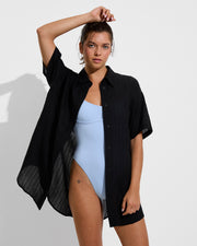 Day Trip Button Down *Sheer Stripe - Jet (Size S/M) + Club Suit - Blue Skies (Size S)