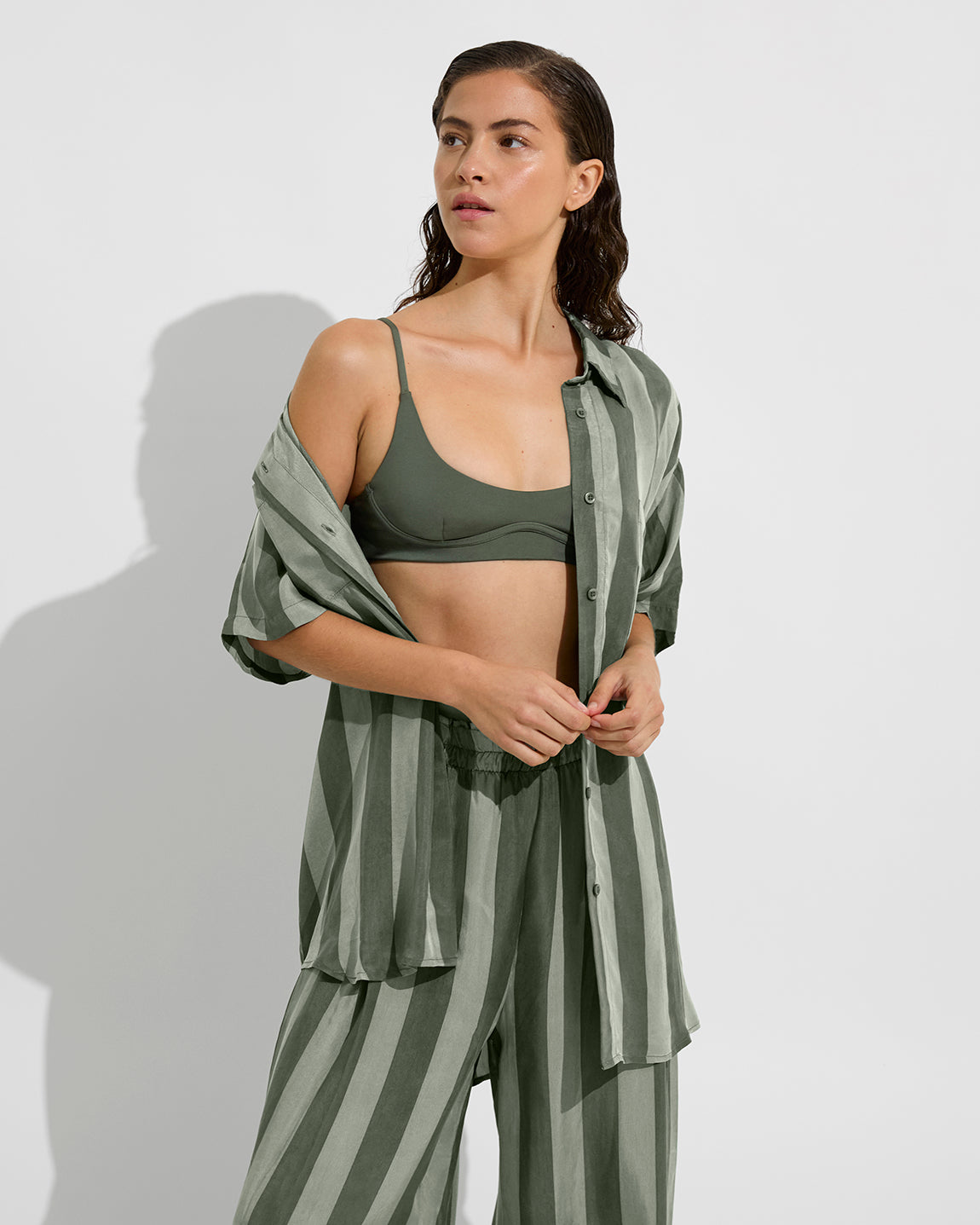 Club Top - Agave + Day Trip Button Down + Day Trip Pant - Agave/Light Agave (Size S)
