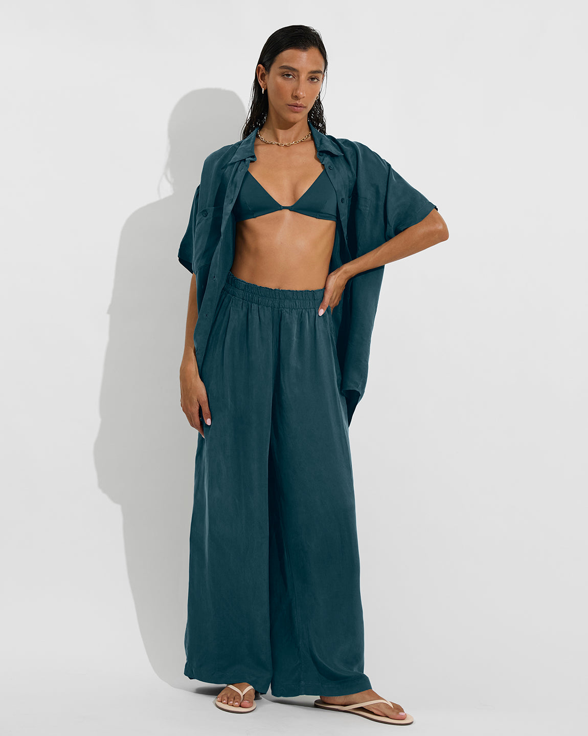 Sandy Top + Day Trip Button Down + Day Trip Pant - Deep End (Size S)