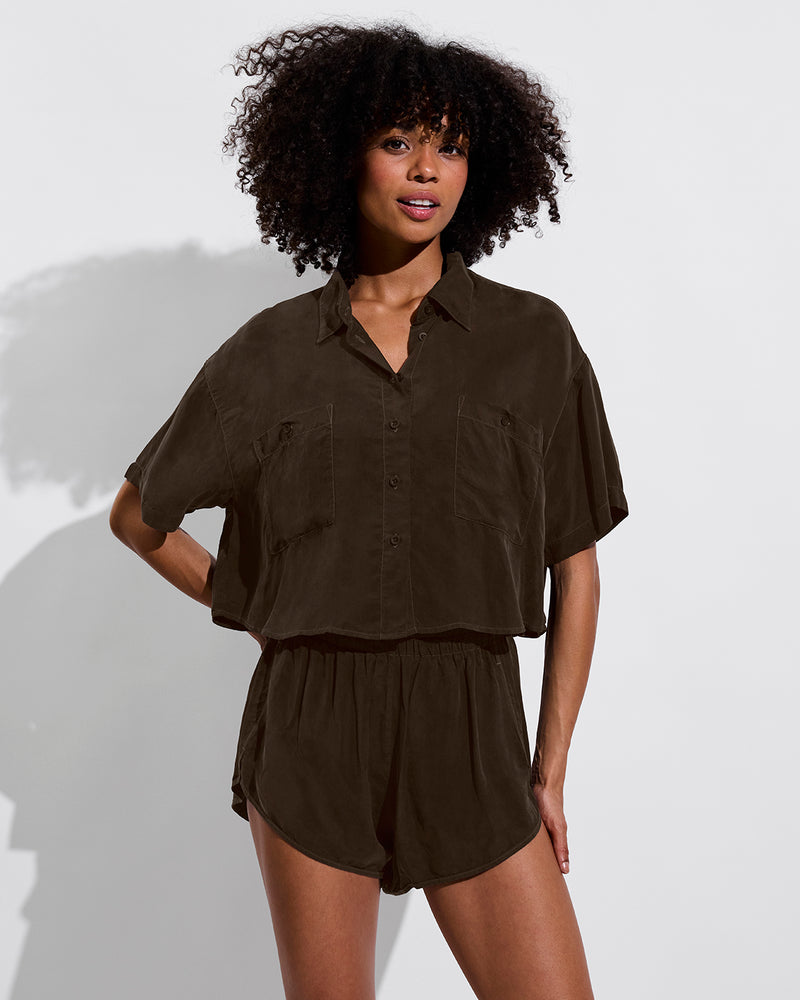 Day Trip Button Down *Cropped (Size S/M) + Day Trip Short - Cold Brew (Size S) [Photo 1]