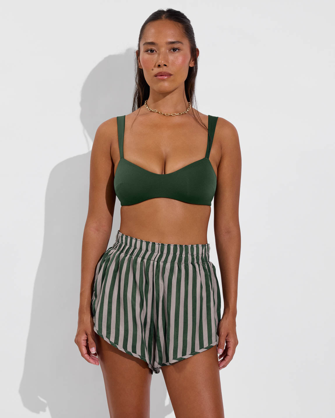 La Plage Top - Palm + Day Trip Short - Riviera Stripe: Palm / Beach (Size S)
